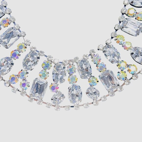 Kirks Folly Silver Tone Aurora Borealis And Clear Rhinestone Collar Necklace (59 - Picture 4 of 10